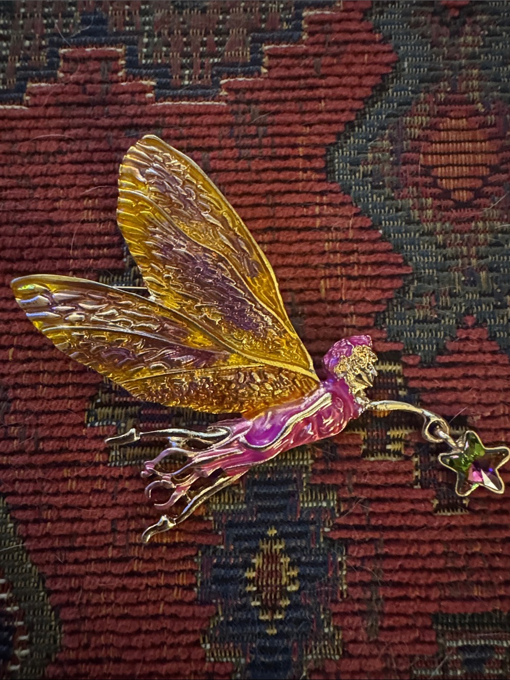 NWOT Handcrafted Pink and Gold Fairy Brooch